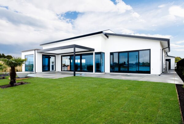 The Blue Glass House new build in Pegasus Lake, North Canterbury built by Trendsetter Homes